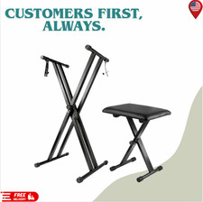 Keyboard Stand  Bench Set Heavy Duty Double X Adjustable Piano Stand