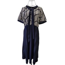 SHEIN Pleated Midi Dress Size Large Blue Polyester EUC Preppy Casual Office