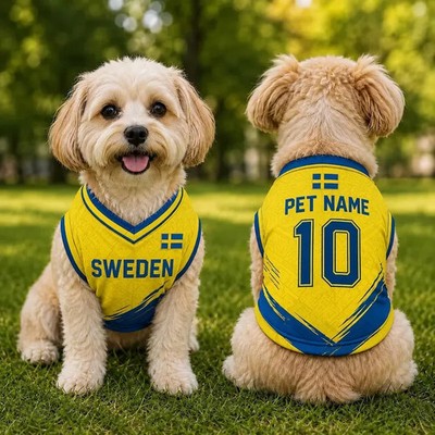 Personalized Sw,eden Dog Soccer Jersey, Soccer Outfit for Dogs Cats Football