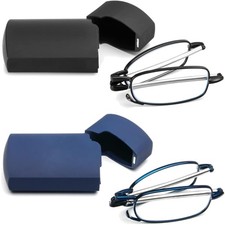 Faltbare 2 Pack Lesebrille aus Edelstahl Mini Anti-Blau Sehnhilfe für Damen u...