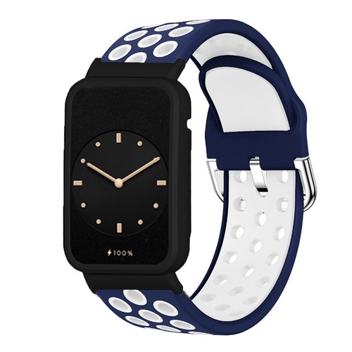 (Dark Blue White And Black Case)Breathable Silicone Watch Strap Band With - Picture 2 of 24