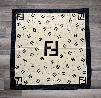 Authentic Vintage Fendi Black Gold Silk Scarf Iconic FF Monogram