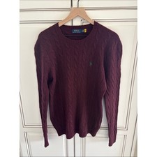 Polo Ralph Lauren Wool Cashmere Cable Knit Preppy Sweater Burgundy Mens Medium