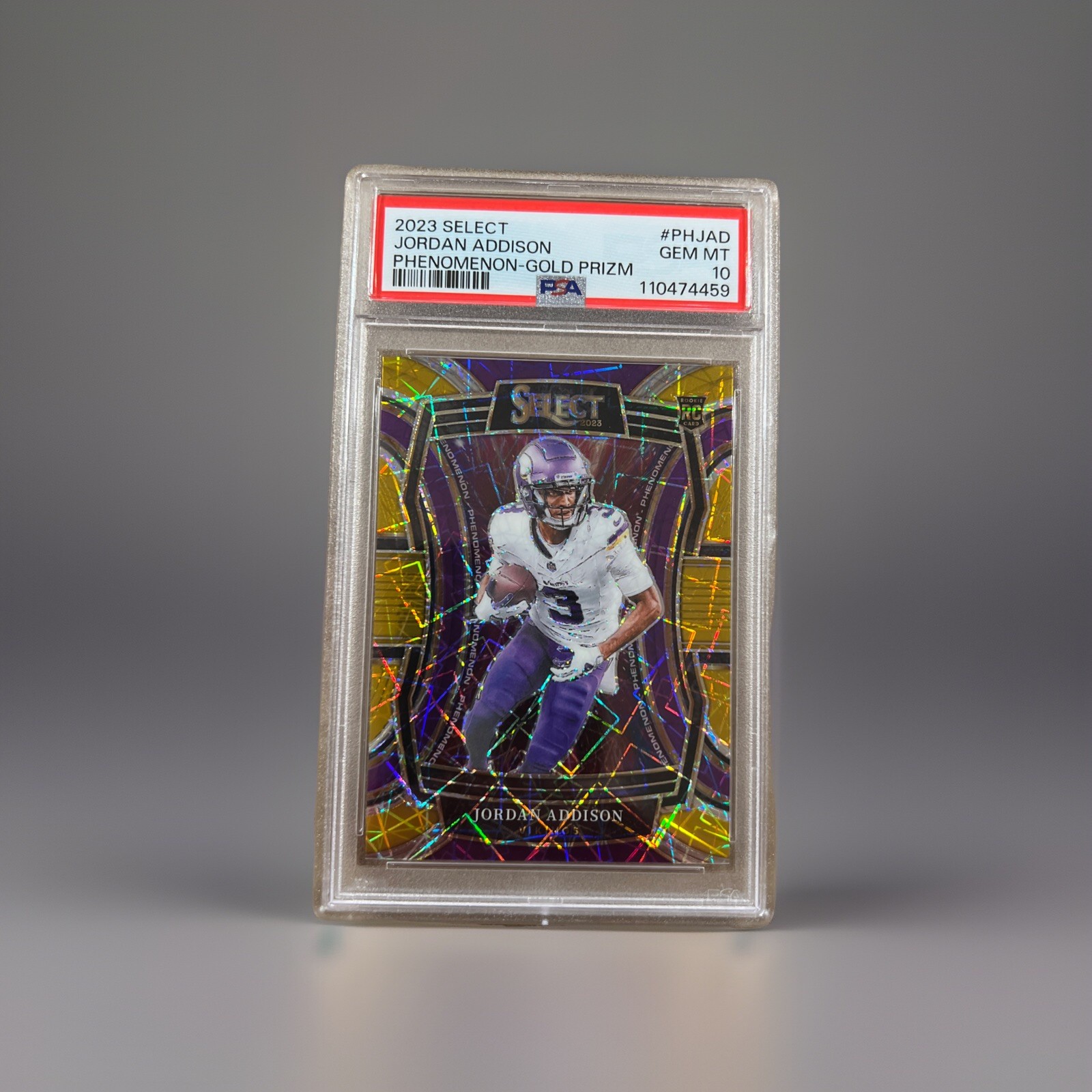 2023 Panini Select Phenomenon Jordan Addison #PH-JAD Gold Prizm /10 (RC)