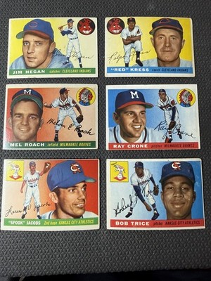 1955 Topps Baseball Lot 6 #7 Hegan 151 Kress 117 Roach 149 Crone 61 Jabobs 132