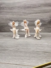Lot Of 3 Blonde Hair Fairy Figurines Posing Glitter Long Legs 