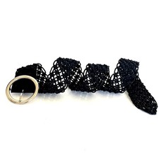 Boho Womens Vintage Hippie Western Festival Belt Size L Black Open Knit Woven