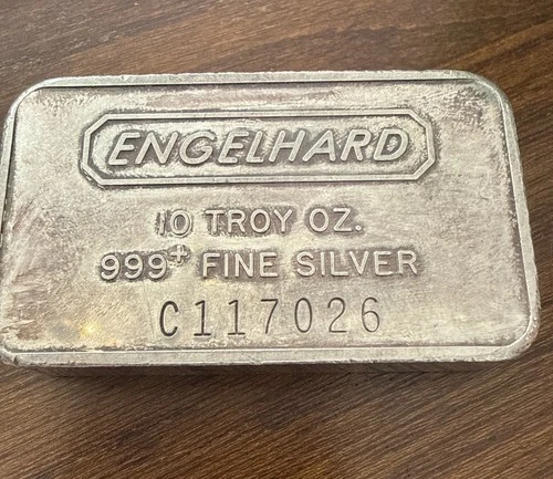 Engelhard 10 Troy Ounce Silver Bar 999+ Fine Silver C117026- VERY Rare!!!