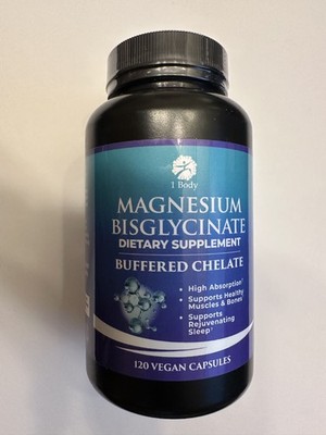 1 Body Magnesium Bisglycinate Capsules - 120 Vegan Capsules, Exp 04/2027