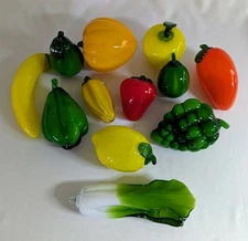 Lot Of 12 Blown Glass Vegetables /Fruits Murano Style Art Deco