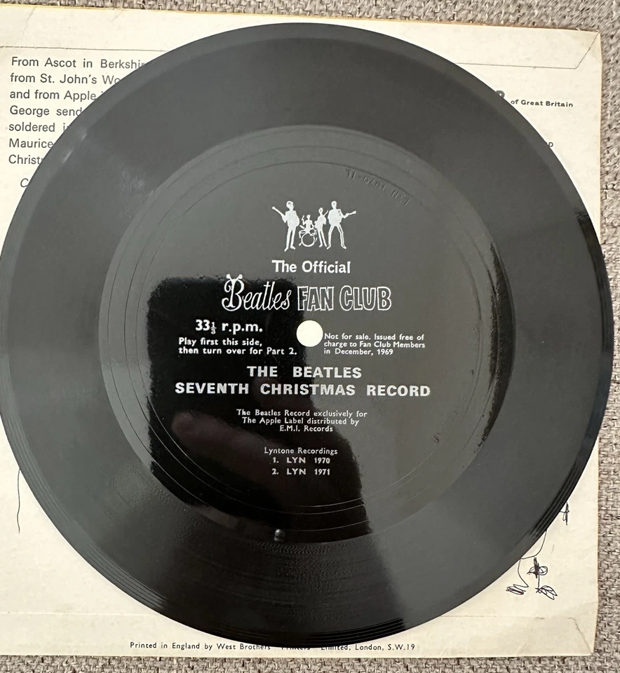 THE BEATLES  Seventh Christmas Record- Rare 1969 Fan Club Flexi From UK - Image 3 of 4