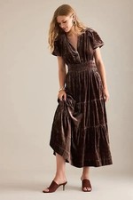 Anthropologie The Somerset Velvet Edition Maxi - X-SMALL, Chocolate - BNWT £158
