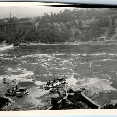 c1950s Niagara Falls Whirlpool Rapids Bridge Snapshot Photo Maid of Mist Boat NY