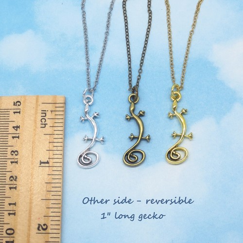 1 necklace - Gecko Necklace Silver Bronze or Gold Lizard Necklace 040112-f - Picture 2 of 5