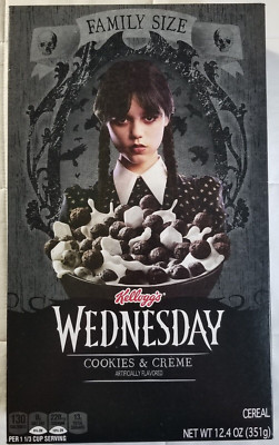Kellogg's Wednesday Addams Cookies & Creme Cereal 12.4oz Box Halloween