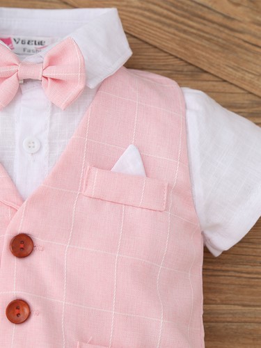 Baby Boys Gentleman Suits Formal Bow Tie Shirt + Shorts + Vest for Wedding Party - Picture 40 of 51
