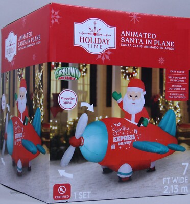 Christmas Holiday Time 7 ft Wide Animated Santa in Plane Airblown