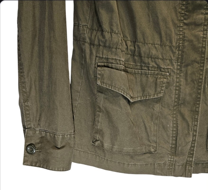 Old Navy Jacket Medium Military Pine Needles Patch Snap Zip Button Green Olive