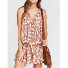 Show Me Your Mumu Lasso Mini Dress Paisley S Tassels Red Brown Halter