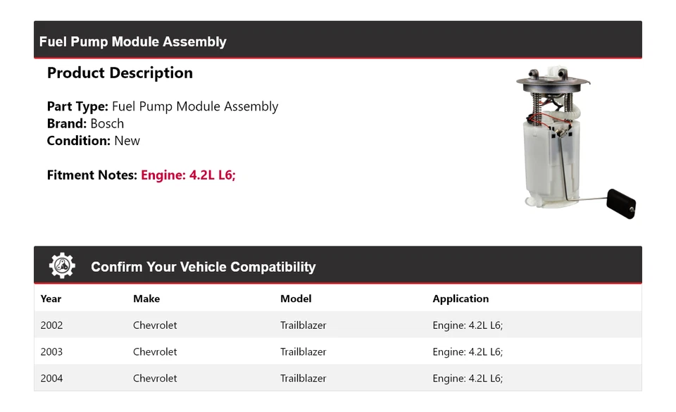 Conjunto de módulo de bomba de combustible Bosch 2003 para Chevrolet Trailblazer 2002-2004 4,2 L L6 Foto 2 de 4