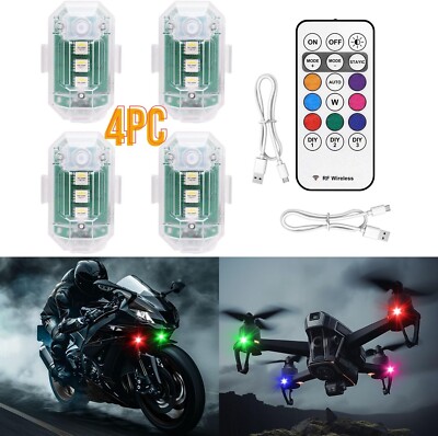 4Pcs Wireless LED Strobe Light RGB 8 Colors Rechargeable Flashing Warning Lights