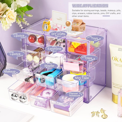 Desk Storage Organizer with 12 Mini Drawers, Clear Desktop Craft Drawer Cabinet - Picture 5 of 12