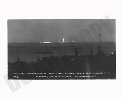 1905 Night Scene Illumination at Coney Island Seen From Staten Island 8x10 Photo