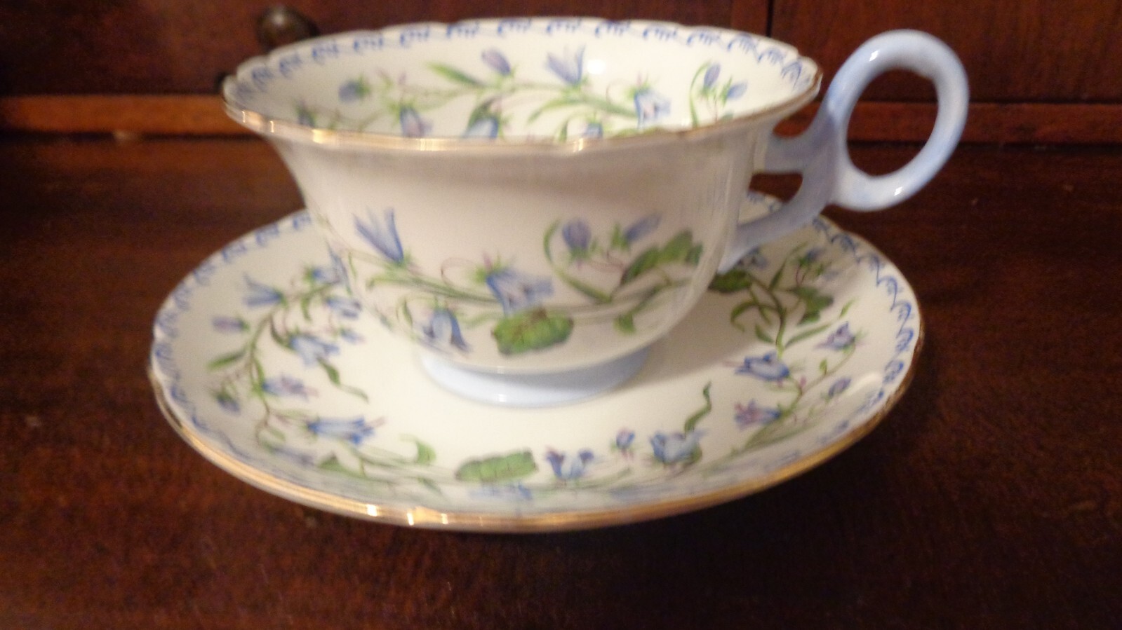 Vintage Shelley Blue Bell England Footed Cup/Saucer Bone China  NO RESERVE