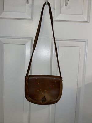 Vintage Genuine Leather Saddle Messenger Bag Embossed  MS  Hippie Chic BOHO