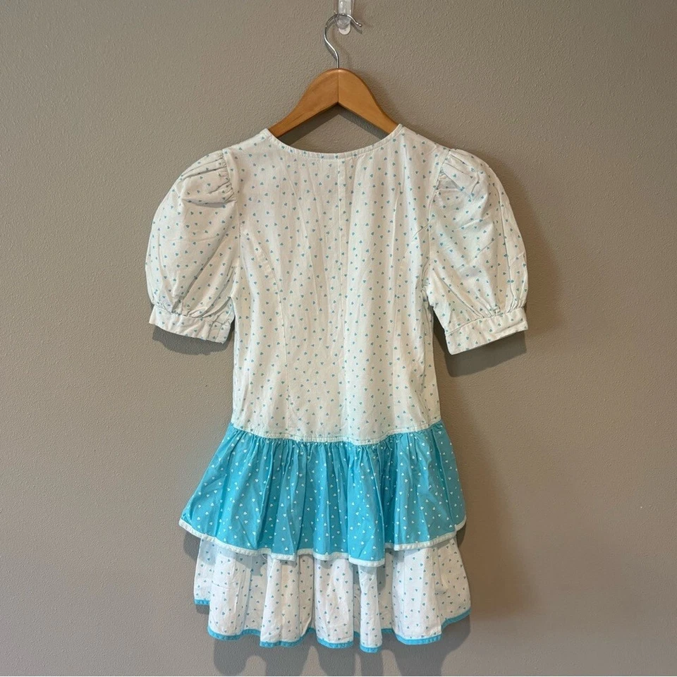 ¡TAMBIÉN AMY VINTAGE! Vestido blanco y azul con volantes a lunares para niñas años 80 90 talla 12 Foto 2 de 4