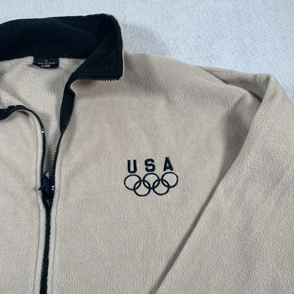 Chaqueta Olímpica EE. UU. Adulto XL Marrón Cremallera Completa Vellón Foto 4 de 4