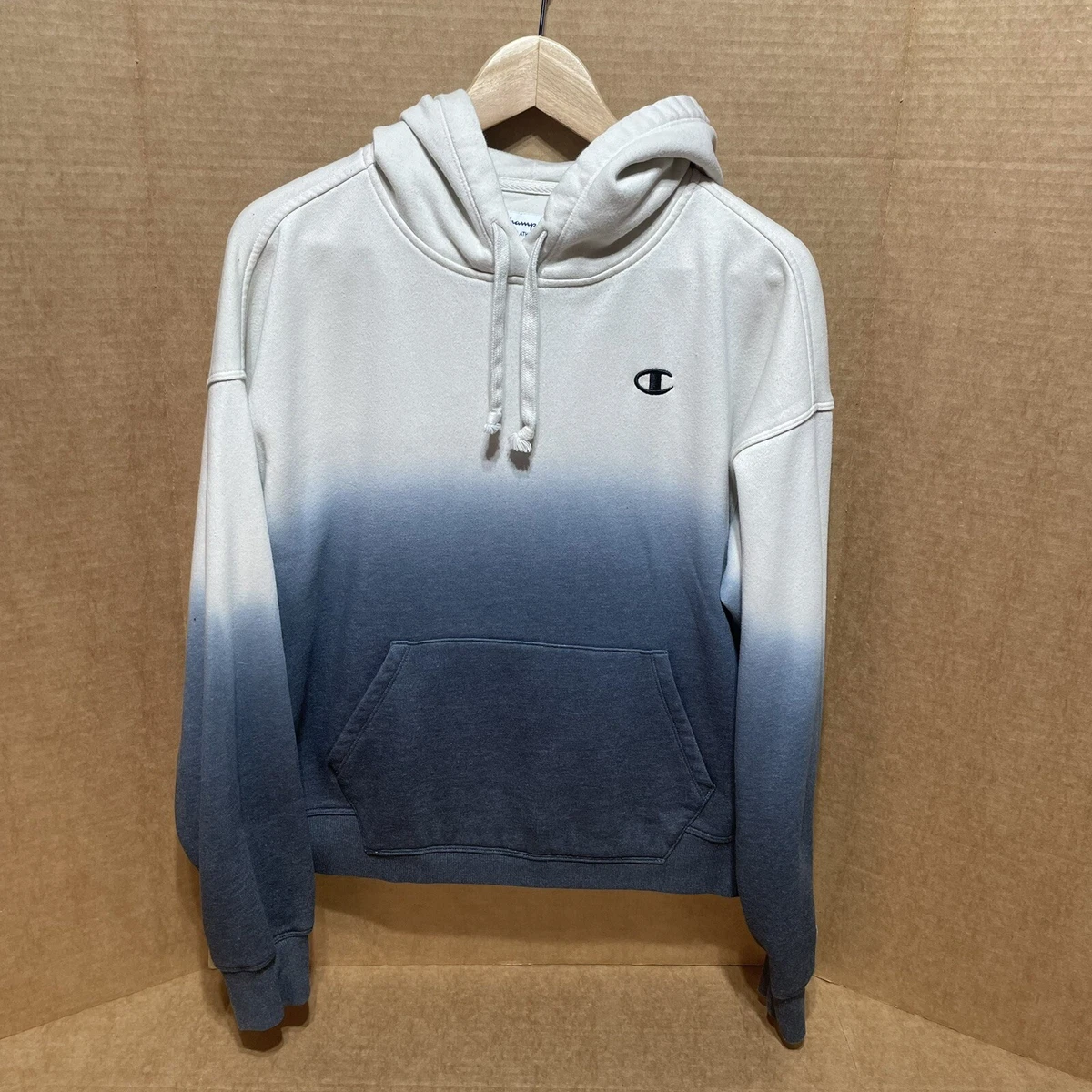 Champion Hoodie Sweatshirt Small Two Tone Blue And White Logo