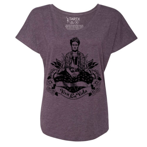Frida Viva La Vida Tri-Blend Wide Neck Dolman Tee Shirt - Afbeelding 1 van 11