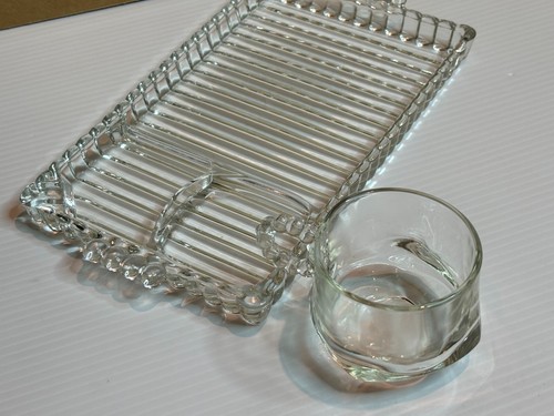 Vintage 40s Hazel Atlas Clear Depression Glass Sip Snack Smoke Plate Mug Set - Picture 10 of 15