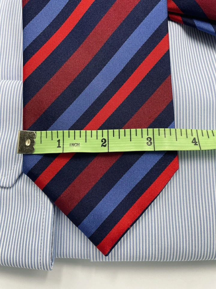 Corbata Luigi Borrelli azul marino, real, granate, rayas rojas 100 % seda Foto 4 de 4