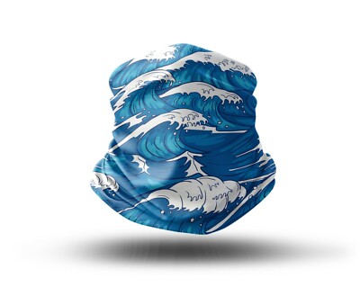 Washable Fabric Face Cover Neck Gaiter With Unique Print Waves Design EU Made