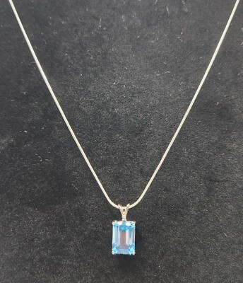 Sterling Silber 925 GSK Smaragdschliff Blautopas Anhänger Halskette groß 8,48ct