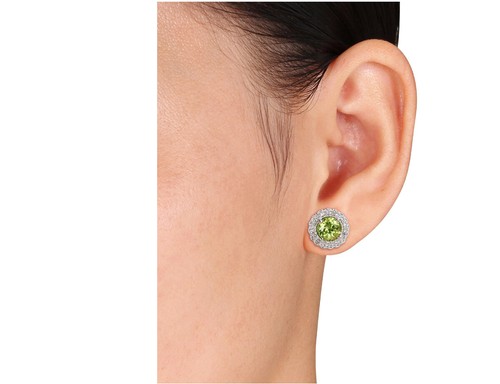 1.84 Carat (ctw) Peridot Halo Earrings Sterling Silver - Picture 5 of 5