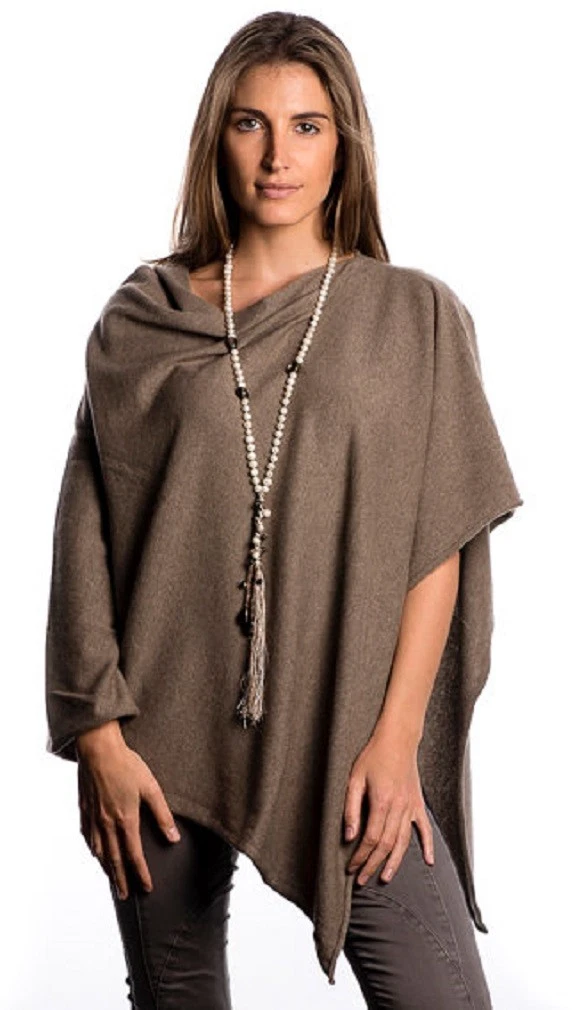 CASHMERE Poncho BROWN CAPE Wrap One Size Fits All, FREE UK Shipping,