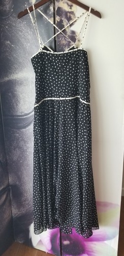 LOUIS FERAUD SET Women's Navy White Print Strappy Maxi Dress w/ Shorts US 10 - Picture 8 of 13