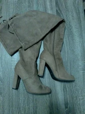 Top Moda Tall  over the knee Dark Taupe Suede   High Heel boots  Women size 7.5