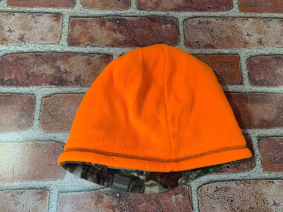 New Mens Real Tree X Magellan Outdoor Beanie Hat Reversible Green Orange - Image 3 of 4