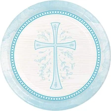 Divinity Blue Cross Christian Religious Theme Party 9" Paper Dinner Plates