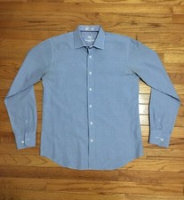 BUGATCHI UOMO Blue Multi Colored Polka Dot Long Sleeve Button Shirt Men Sz L