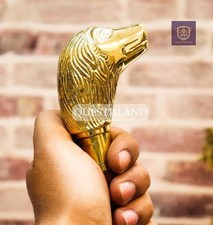 Walking Stick Lion Handle Brass Wooden Victorian Foldable Cane Collectible Mens