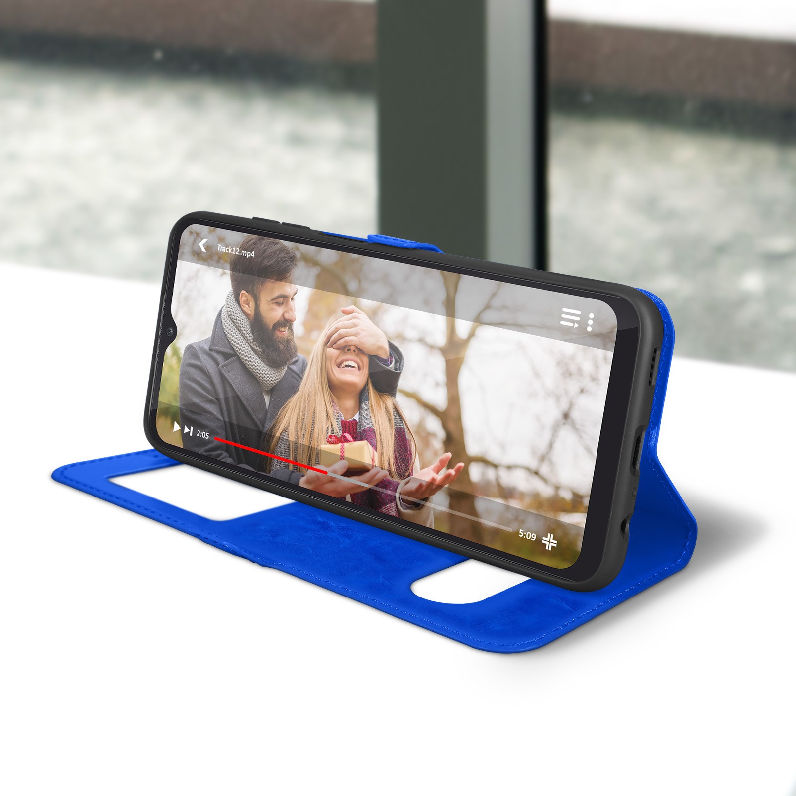Coque Galaxy A13 4G double vitre avec support vidéo bleu - 4