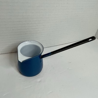 Blue Enamelware Yugoslavia Coffee Ladle Dipper Butter Syrup Warmer w/Spout VTG