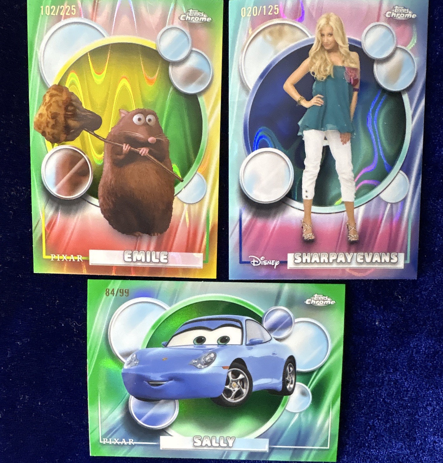 Topps Chrome Disney 2026 3 Card Serial Numbered Lot Emile Sally Sharpay Evans