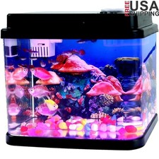 1 Gallon Mini Fish Tank Portable Self Cleaning Aquarium LED Light Quiet