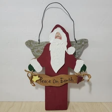 Rustic Wooden Santa Wall Hanging Peace on Earth Sign Christmas Holiday Décor